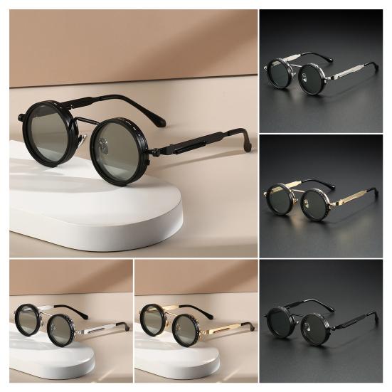 Adjustable Polarized Unisex Sunglasses with ND Filter Lenses Eye Protection Color-Changing Round Frame Outdoor Driving Sunglasses