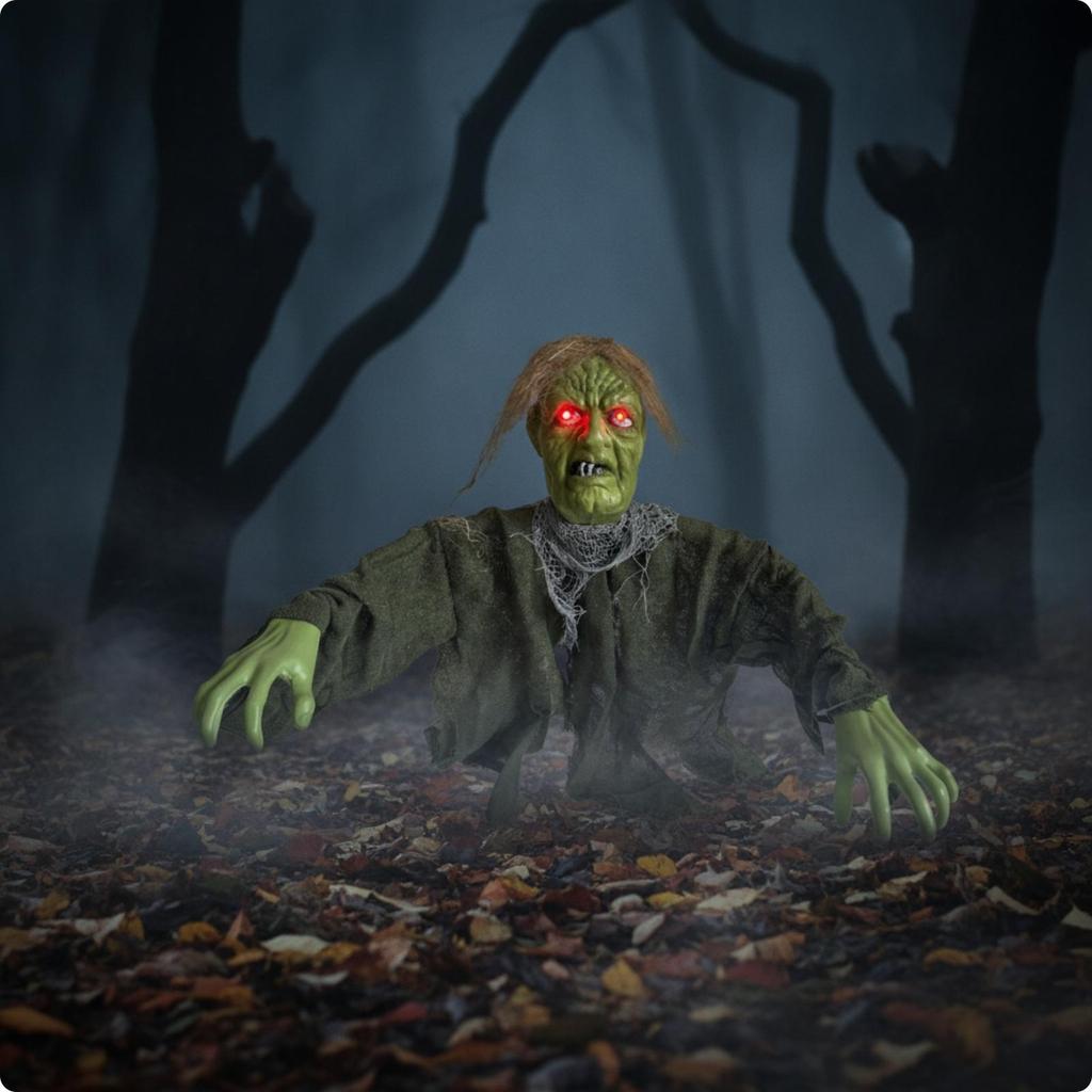 Halloween Zombie Stake Red Glowing Eyes GreenFaced Figure Tattered Cloth Garden Ornament