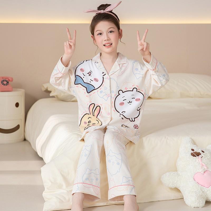 Girls Cotton Pajama Set Long Sleeve Hoodie Style Sleepwear Kids 8-14 Years Winter Home Wear