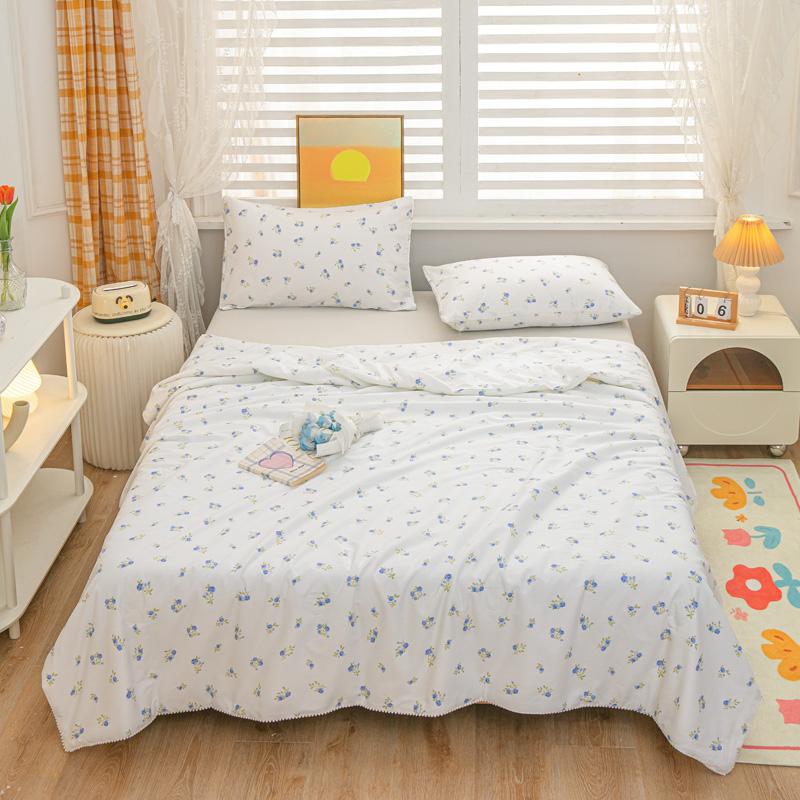 Botanical Leaves Summer Quilt Modern Simple 100% Cotton Air Conditioning Quilted Quilt Home Sofa Travel Camping Thin Blanket