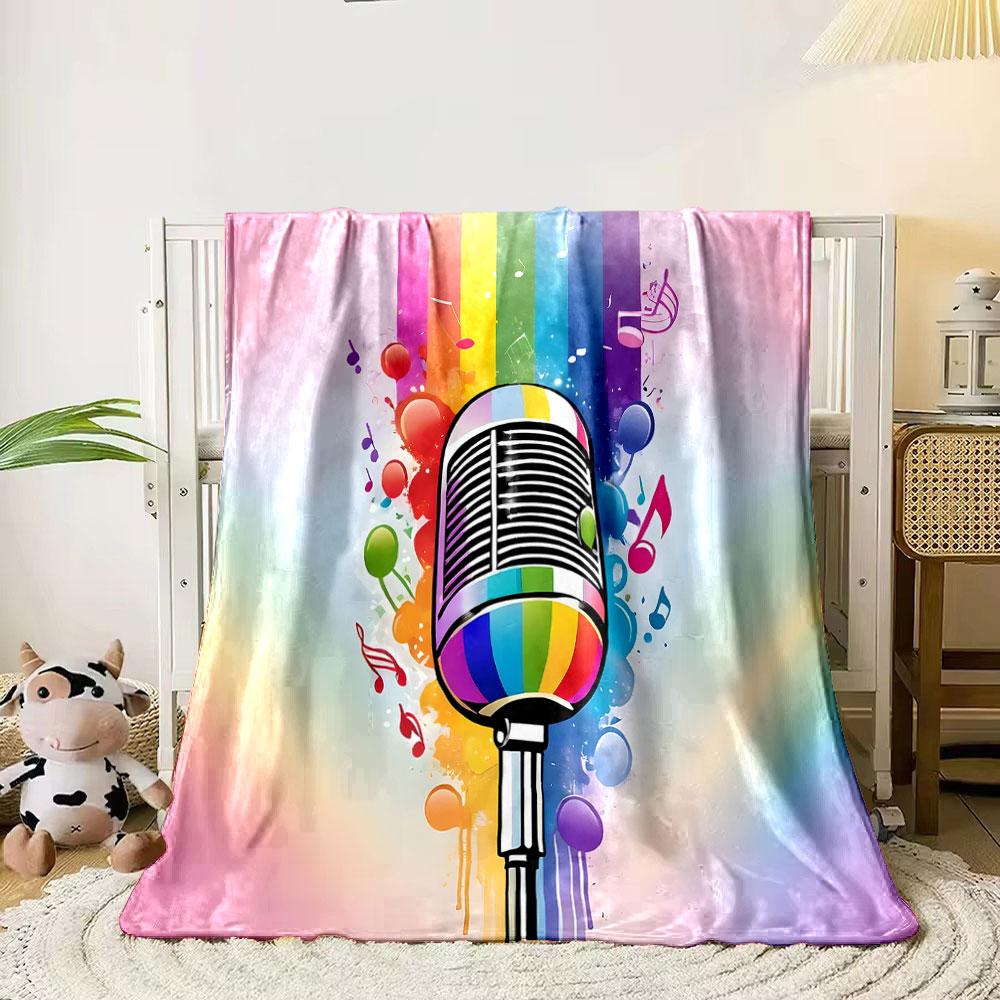 Rainbow Microphone Music Explosion Print Blanket Soft and Cozy Perfect for the Living Room Bed Sofa or a Nap,gift