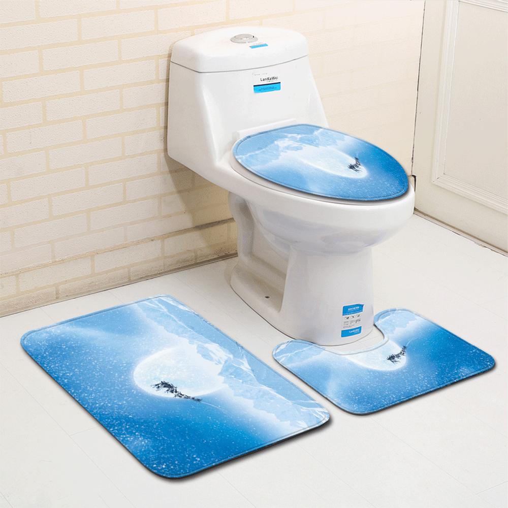 Christmas Bathroom Floor Mat Toilet Three-Piece Set