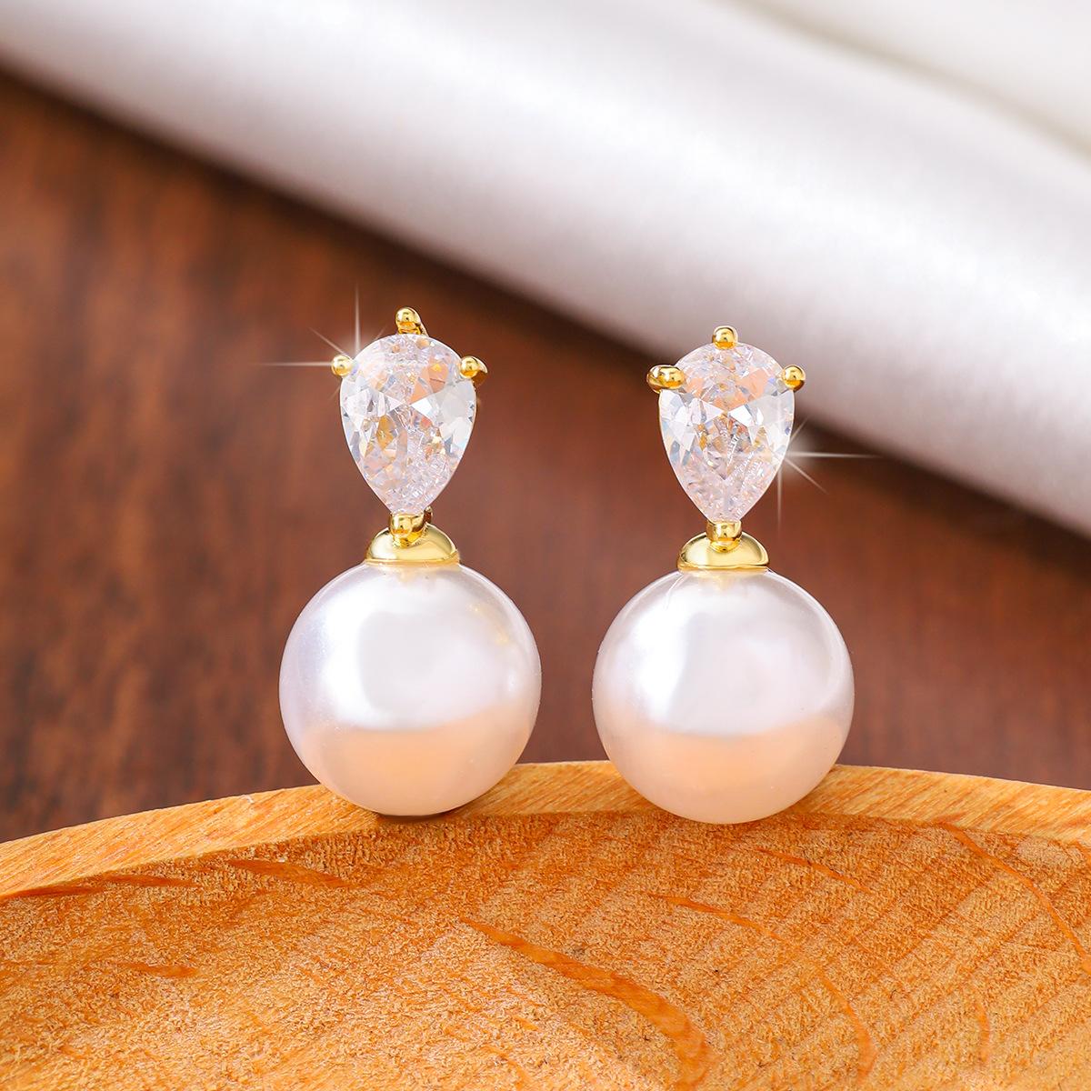 French Style Imitation Pearl Drop Earrings for Women Girls Light Luxury Exquisite Zircon Water Drop Earrings Jewelry Accessories
