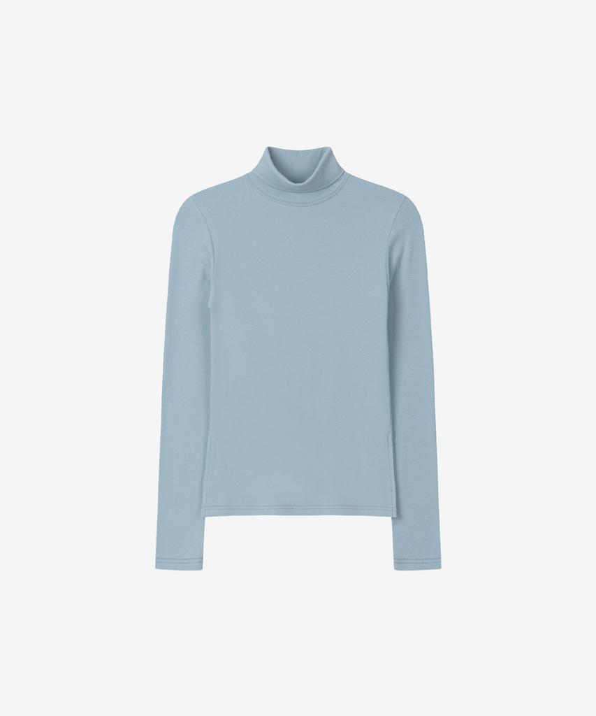 BASIKA Turtleneck Slit T-Shirt (Blue)