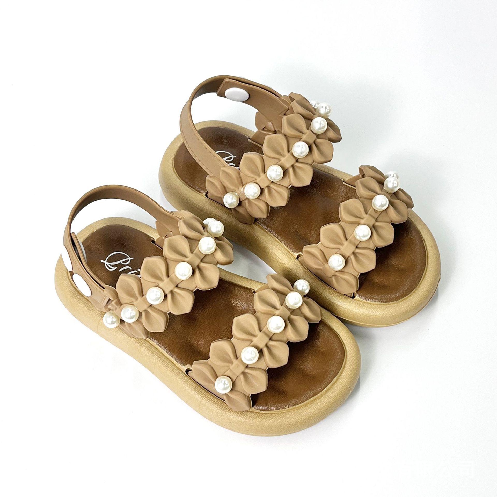 

Girls Pearl Baby Sandals New Summer Soft Sole for Young Girls and Students Direct Supply 24-28Code（No free shipp коричневый