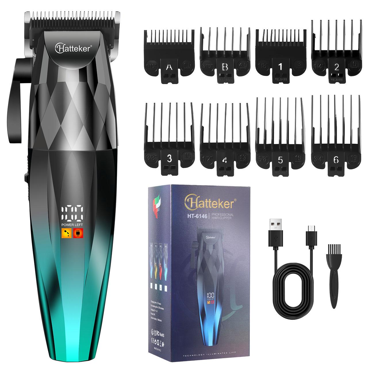 

Hatteker Professional Hair Clipper with LED Display Multiple Guide Combs USB Charging for Men s Grooming HT-6146 зелений