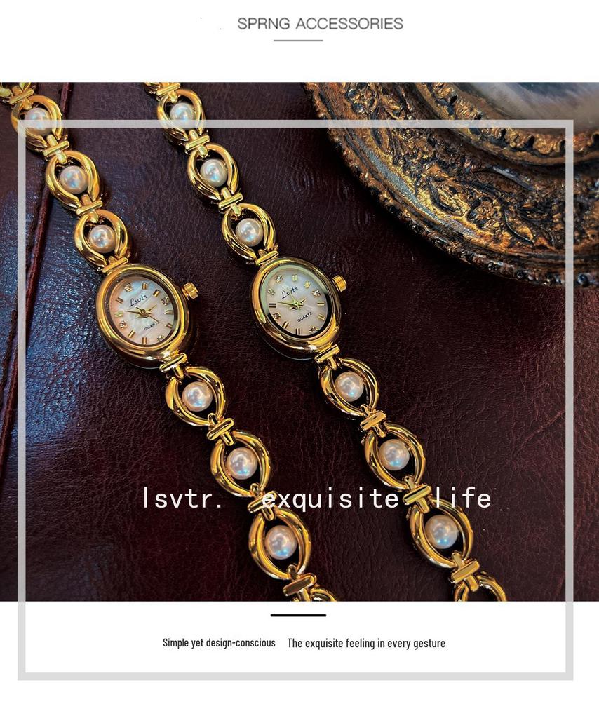 LSVTR Vintage Light Luxury Imitation Pearl Women's Bracelet Watch