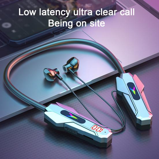 Bluetooth-compatible Earphone RGB Lighting Effect Stable Low Latency Waterproof Long Playtime Wireless Stereo Neckband Earbuds