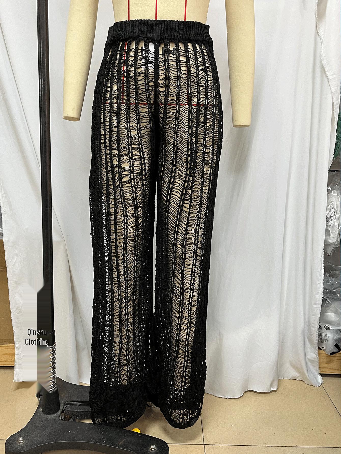 

Сексуальная миди-юбка с сетчатыми вырезами и шнуровкой на разрезе - Европейский и американский стиль для отпуска для женщин Small чёрный