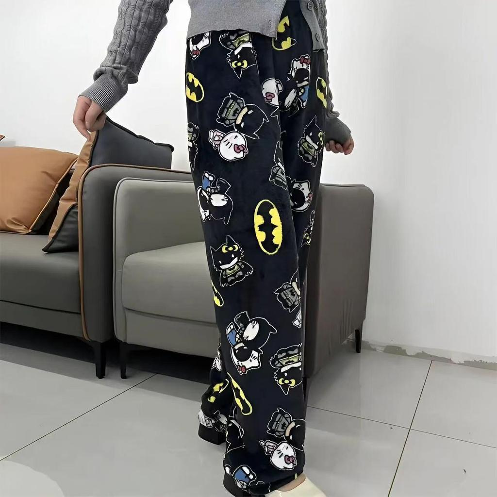 Women's Cartoon Cat Fleece Pajama Pants - Cozy Flannel for Autumn/Winter
