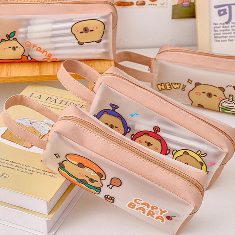 Simple Kawaii Pen Bag Cartoon Cute Capybara Pencil Case Portable Stationery Bag Large Capacity Waterproof Pencil Case Gifts