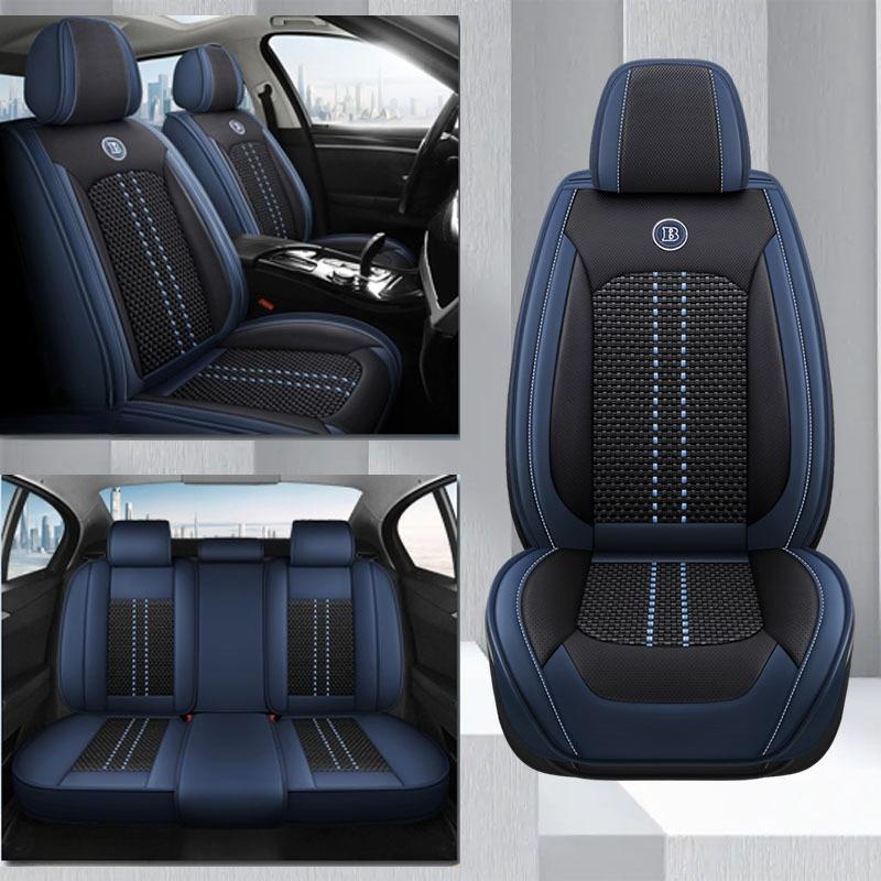 5-Seater High-Quality Full-Coverage Leather & Ice Silk Car Seat Covers - Universal Fit, Breathable, Anti-Slip, Easy to Install
