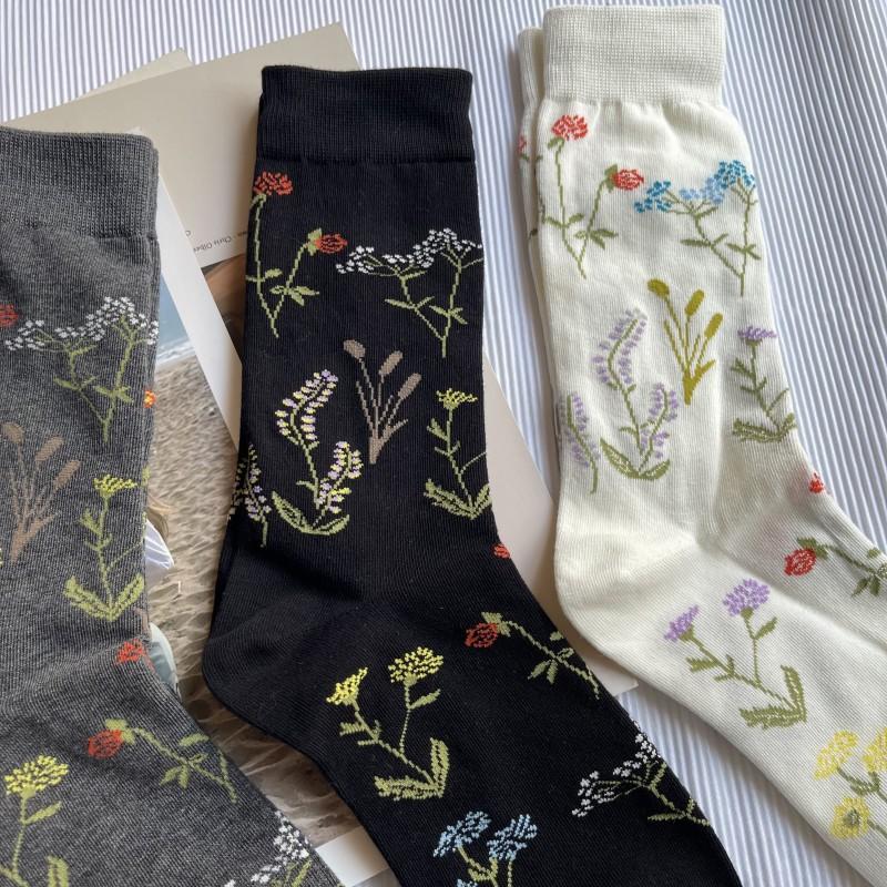 Rośliny i Kwiaty, Literatura, Styl Japoński, Skarpetki Średniej Długości, Retro Długie Skarpetki