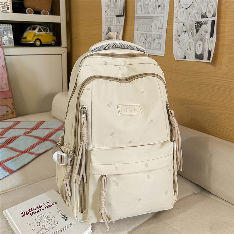 Cute Nylon Backpack for Women & Teens – Lightweight School Bag with Star Print and Decorative Tassels, Perfect for Daily Use