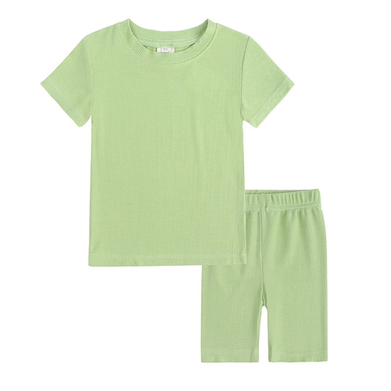 1-13 Years Kids Ribbed Structure T-shirt and Shorts Set Casual Loungewear