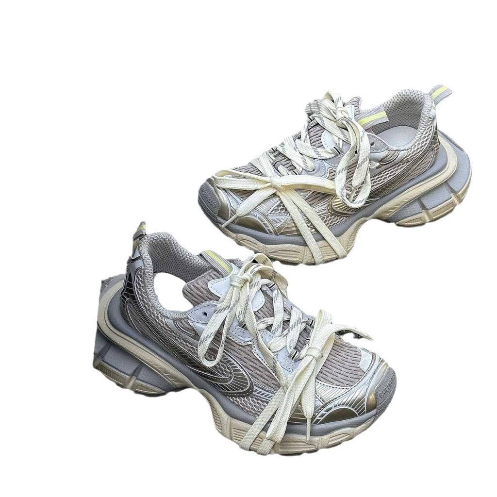 Leder Paris 3xl Dad-Schuhe Damen 2025 Herbst neu Retro Old School dicke Sohle erhöhend lässige Sportschuhe Trend