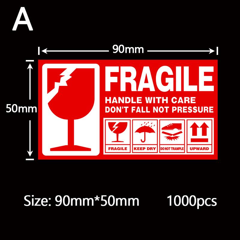 1000 шт. хрупкие наклейки для доставки, почтовая предупреждающая наклейка, упаковочная этикетка для картонной коробки Type A-90mmx50mm-1000pcs