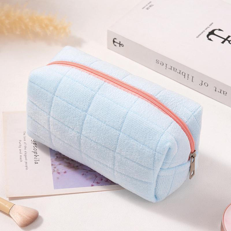 1Pc Cosmetic Travel Fleece Fabric Solid Color Wash Bag Make Up Pouch Storage Case Women's Toiletry Bag