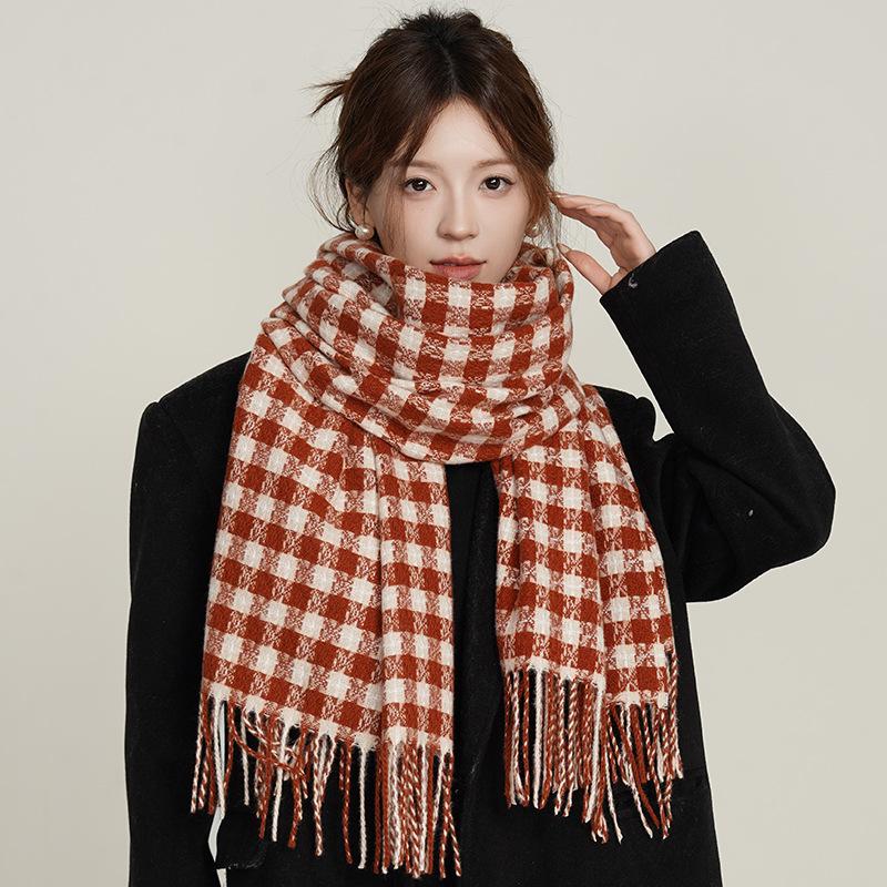 Diamond Pattern Plaid Scarf Female Student Shawl Dual-Purpose Thermal Scarf Male Trend
