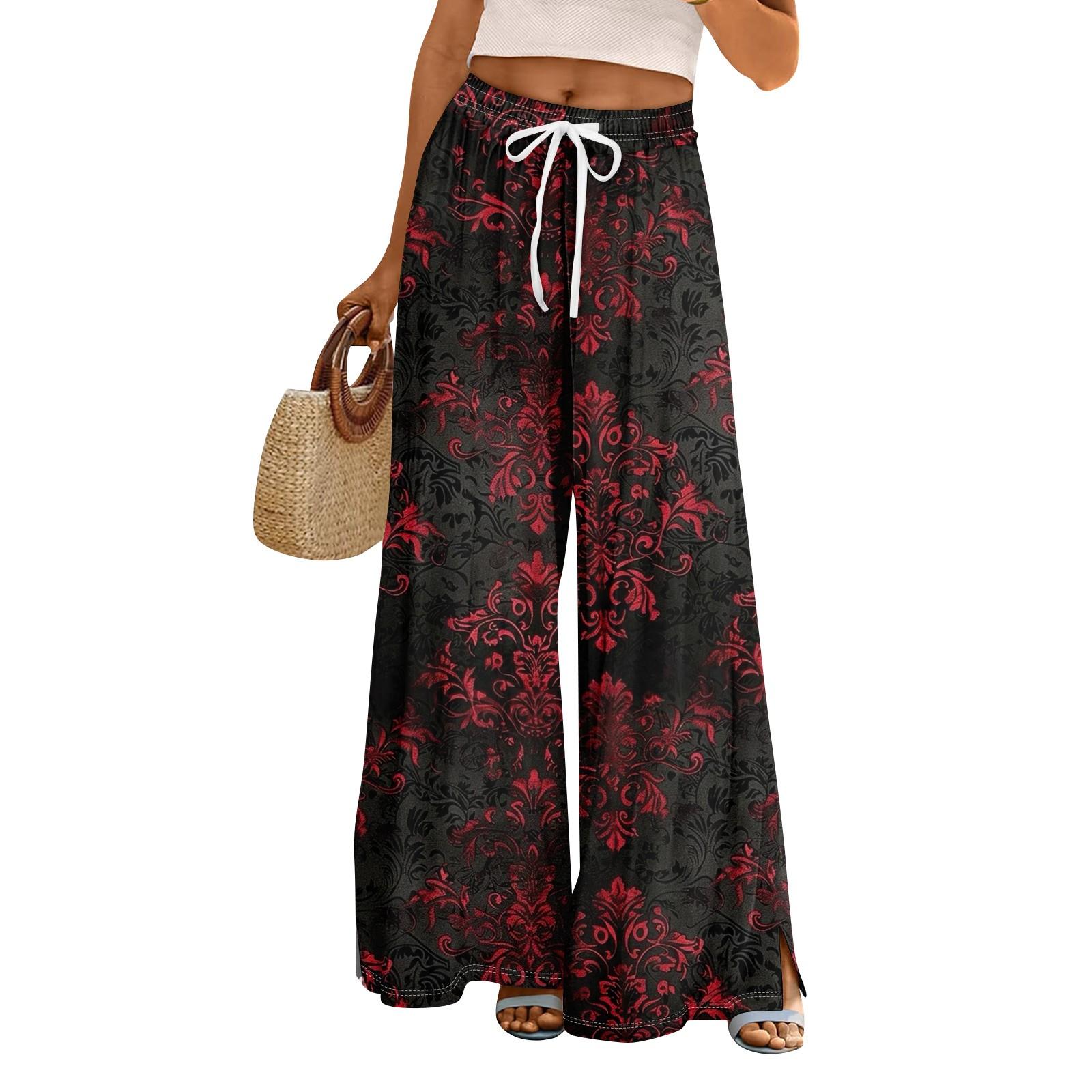 

Женские летние брюки палаццо в стиле бохо с высокой талией и широкими штанинами, с принтом на Хэллоуин, повседневные брюки с карманами M