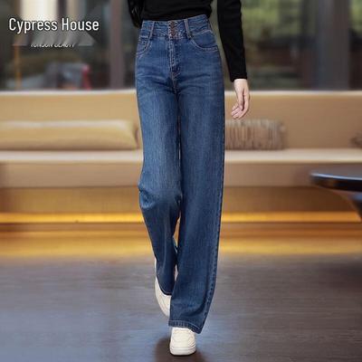 Sibaishi Women's Retro Washed High-Waist Straight Jeans