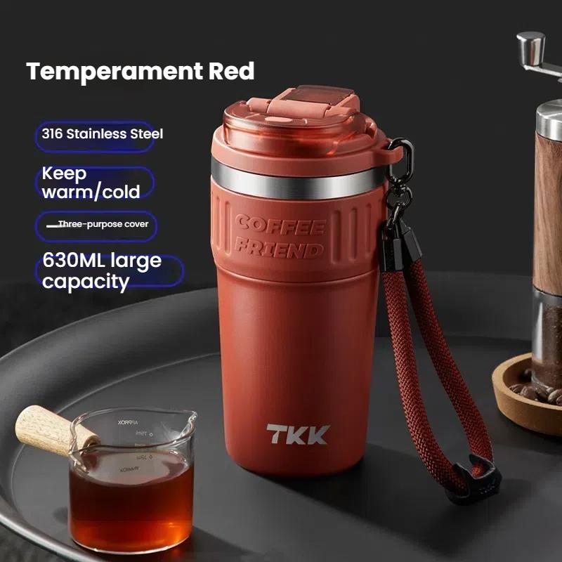 TKK Stainless Steel 316 Insulated Cup Portable Drawstring Coffee Cup Thermos Coffee Travel Mug Leak Proof Coffee Travel Mug