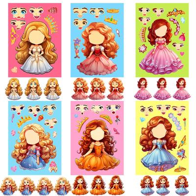 6 Photos/pack of Cute Princess Face Change Stickers Repeatable Stickers Girl Stickers