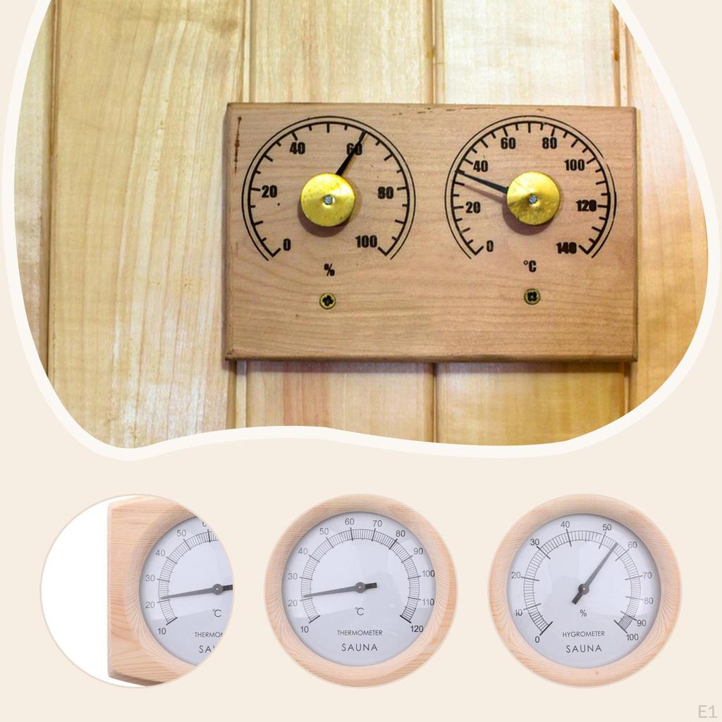 Wood Sauna Room Thermometer Hygrometer, High Temp Resistant with Back Hanging Hole Double Dial