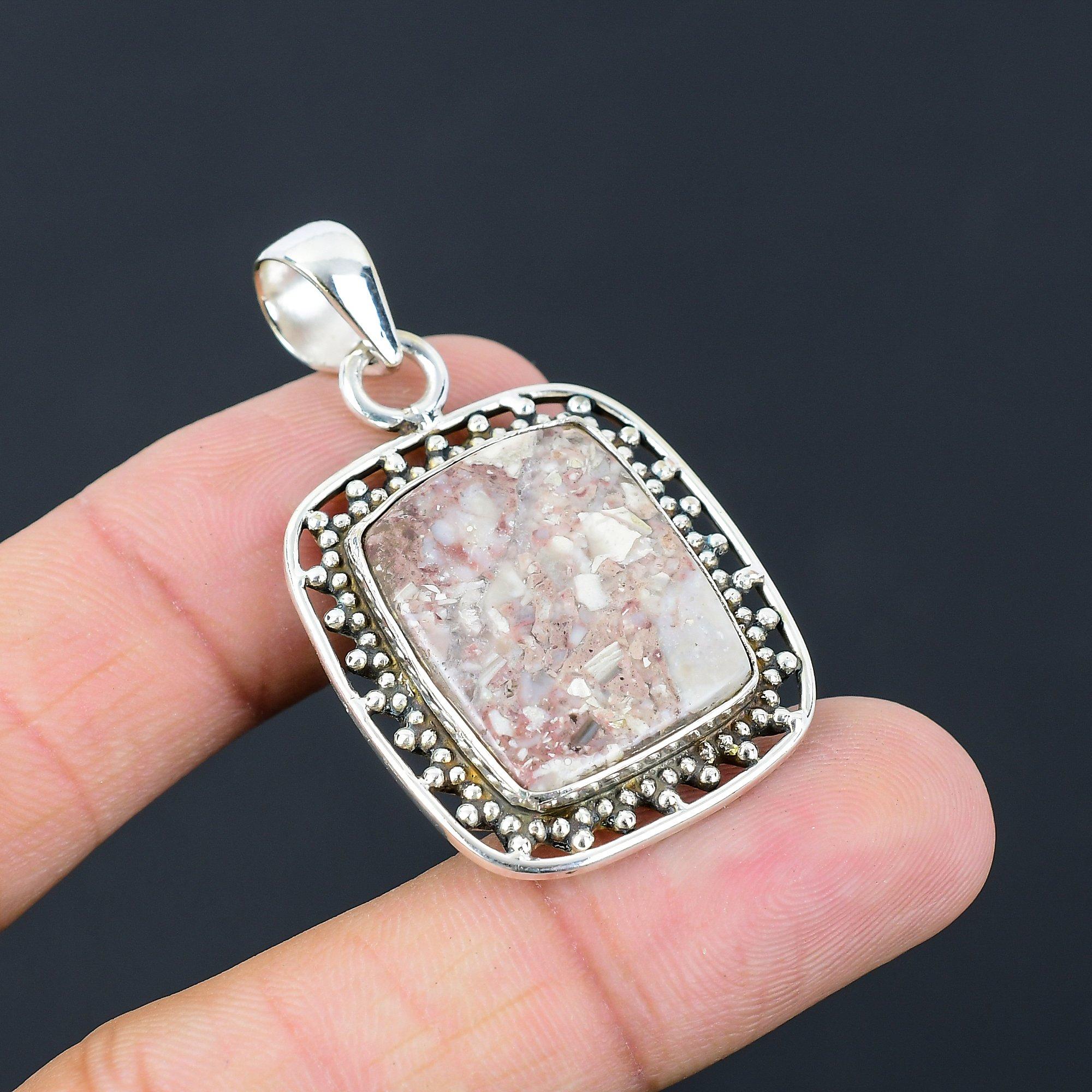 Radiant Red Brecciated Mookaite Gemstone 925 Silver Daughter New Pendant Jewelry