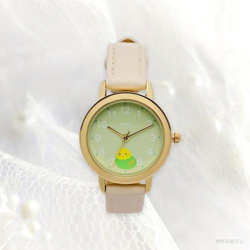 Fieldwork Women's Analog Watch with Leather Strap, Animal Watch, Parakeet Design, Fuwamaru, Ivory, JN035-1