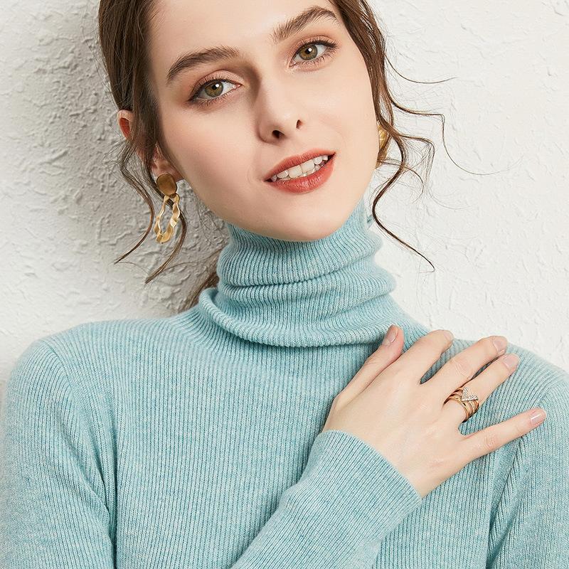 Autumn Winter Solid Color Turtleneck Bottomed Knitting Pullover Top Women Casual Fashion All-match Slim Sweater
