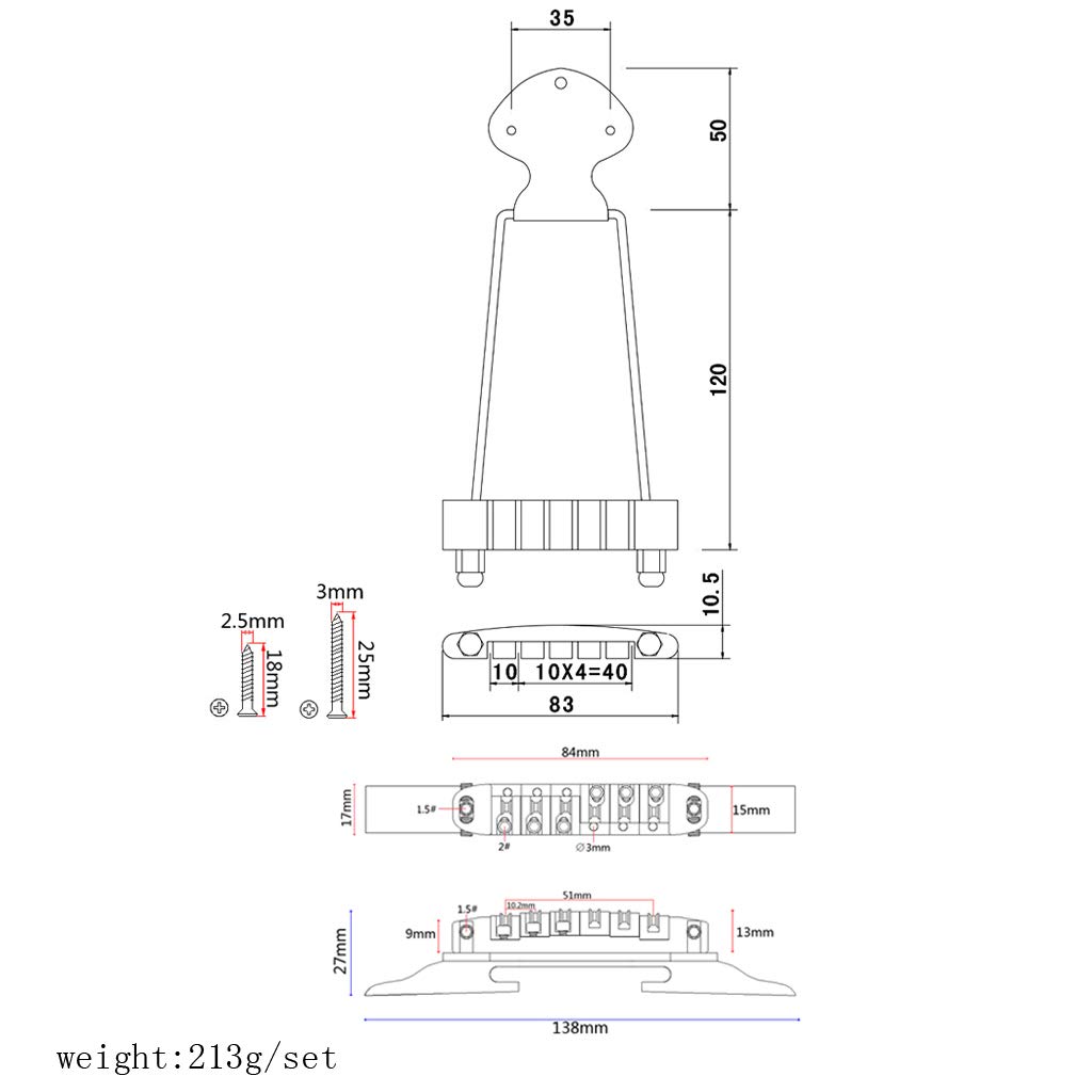 Ogdni 6-String Guitar Trapeze Tailpiece Bridge and Roller Tune-O-Matic Saddle Bridge Replacement for Jazz Archtop Guitars, Black