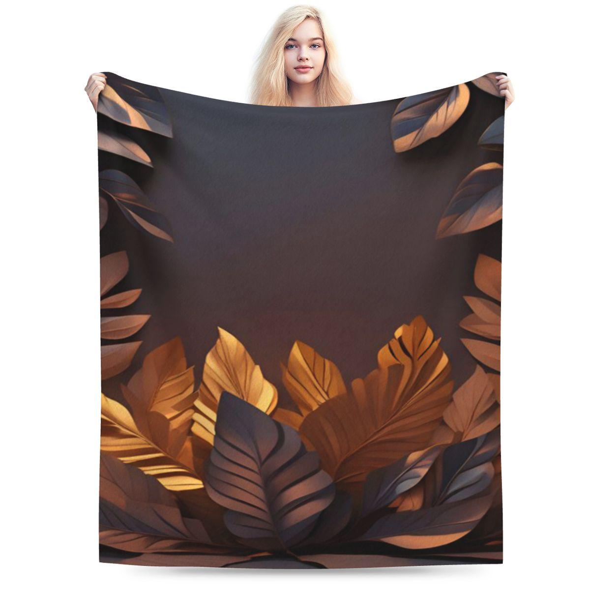

Golden Midnight Botanical Leaves Custom Warm Decorate Home An UltraSoft Micro Fleece Blanket 75x100cm 30x40in