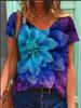 Women's T-Shirts Color Floral Flower 3D Print Summer V-Neck Short Sleeve T Shirt Y2K Tees Oversized Harajuku Top Female Clothing