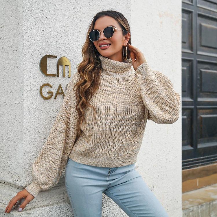 Chic Women Colorful Blend Autumn Loose Turtleneck Balloon Sleeve Winter Sweater Sizes S to L