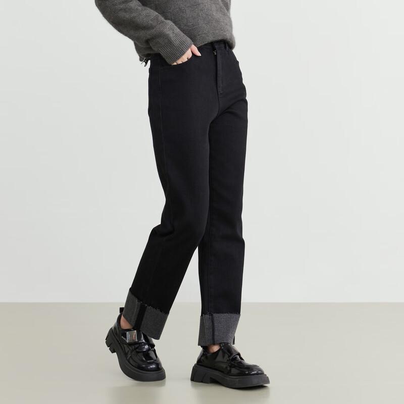 Elva' Island Women's High-Waist Straight-Leg Rolled Hem Jeans