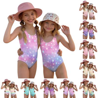 Mädchen Einteiler Badeanzug Sternenprint Sommer Badebekleidung Kinder Freizeit Strandkleidung Ärmellos Bequeme Passform