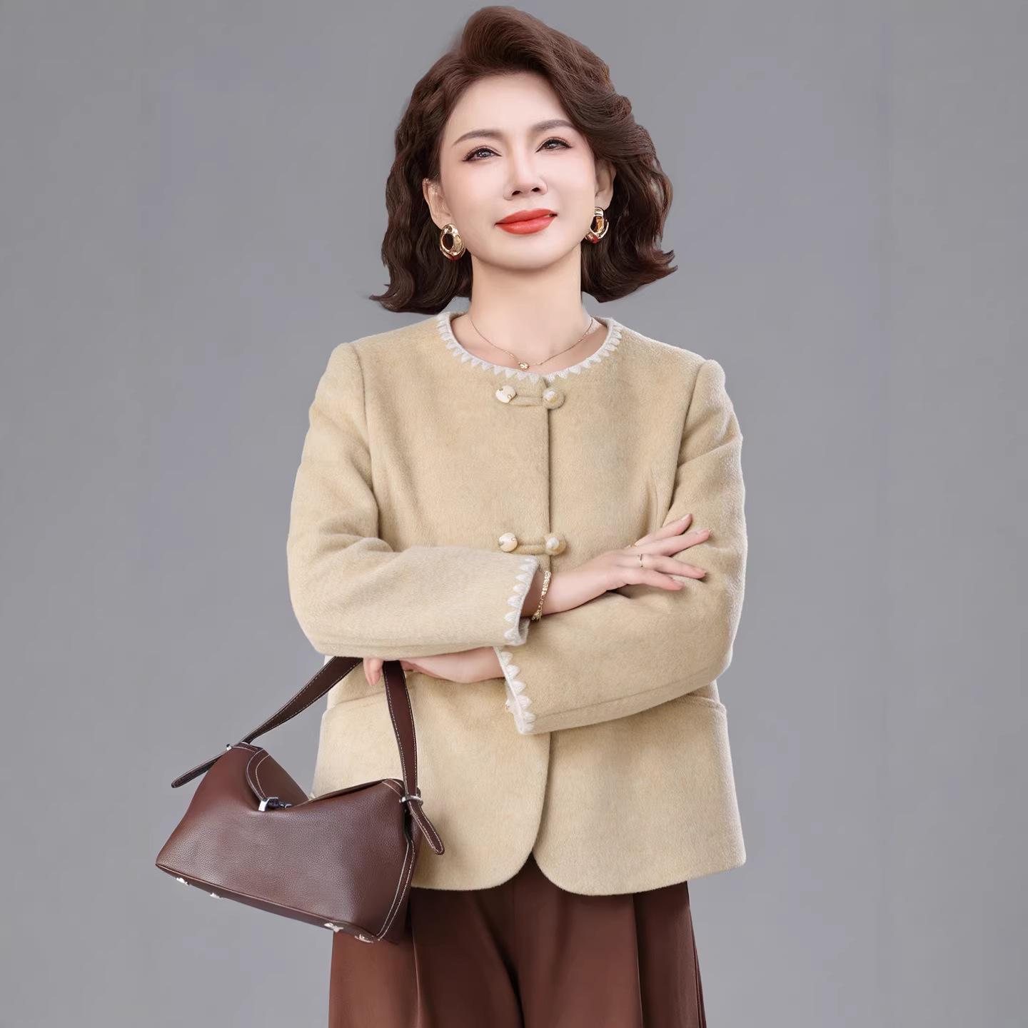 

Mother s Day Tweed Coat - 2026 Spring/Autumn Stylish Woolen Mid-Aged Women s Outerwear 3XL (135-150 lbs)
