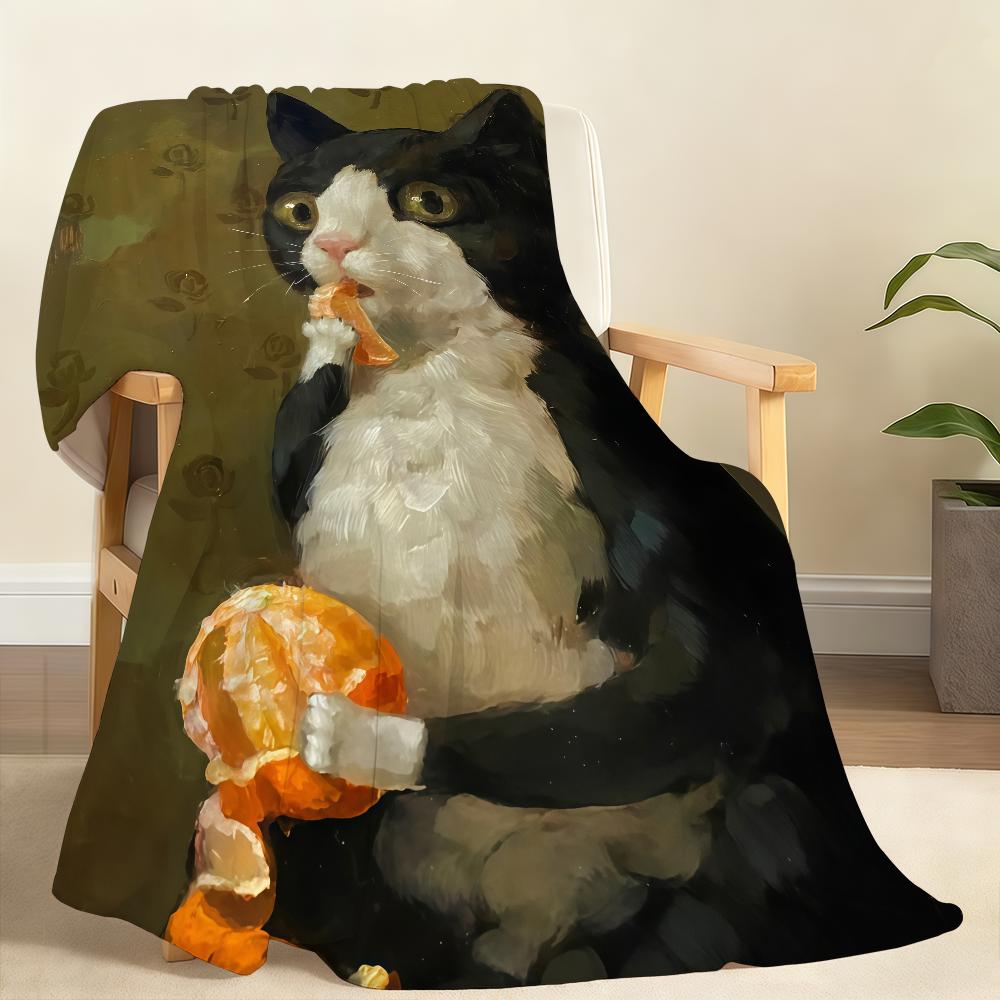 Oil Painting Pet Illustration Blanket Soft Throw Blanket for Home Bedroom Bed Sofa Picnic Travel Office Rest Cover Blanket Gift