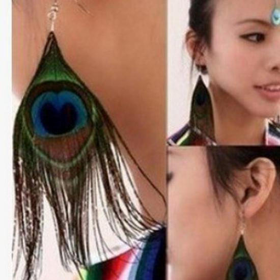 Colorful European Retro Peacock Feather Dangle Earrings - Versatile Ethnic Luxury Jewelry for Women