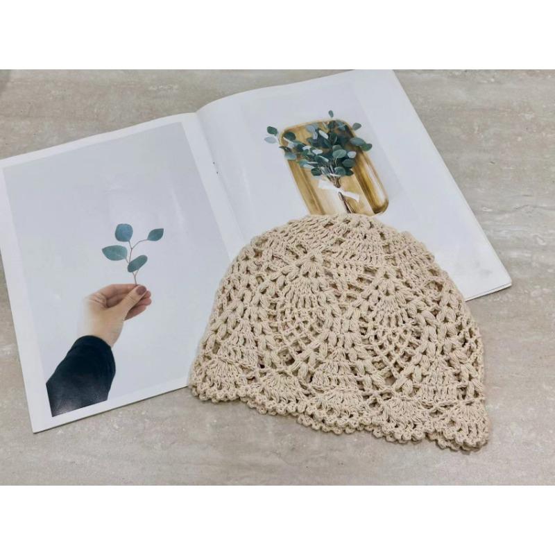 Pure Handmade Crochet Hollow Flower Bag Head Hat Women's Spring and Summer Thin Temperament Crochet Hat Versatile Pullover Hat