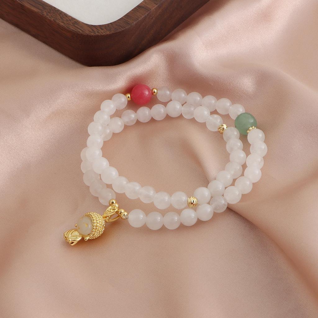 National Style Buddha Accessories Versatile White Crystal Bracelet Double Ring Stacked Bracelet Fashion National Trend Fresh and Sweet