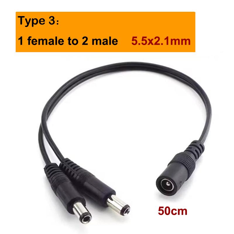 13 Types 12v DC Male Female Power Supply Splitter Adapter To 2 Way Dual Male Female Cable Plug 5.5*2.1mm 2.5mm 22awg 18awg Wire