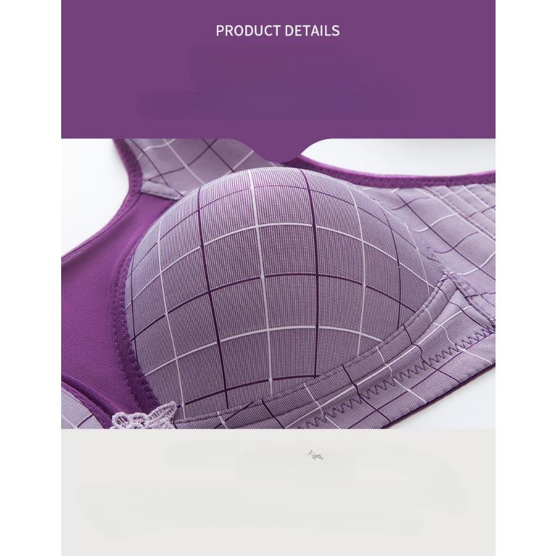 Bügelloser, karierter, dünner BC-BH mit 3/4-Körbchen, große Größe, verstellbare Spitze, transparente Raffung, Push-Up-BH, kabellos, sexy Dessous