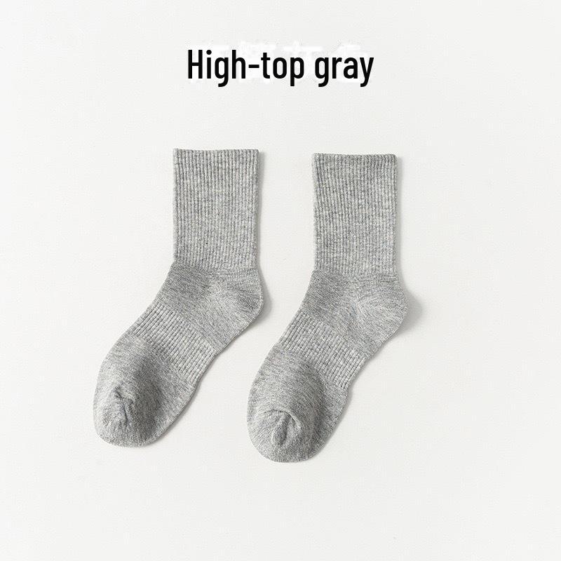 Șosete albe din bumbac pur cu tub mijlociu pentru femei – respirabile, absorbante de transpirație, versatile pentru sporturile de primăvară/toamnă și ținute la modă