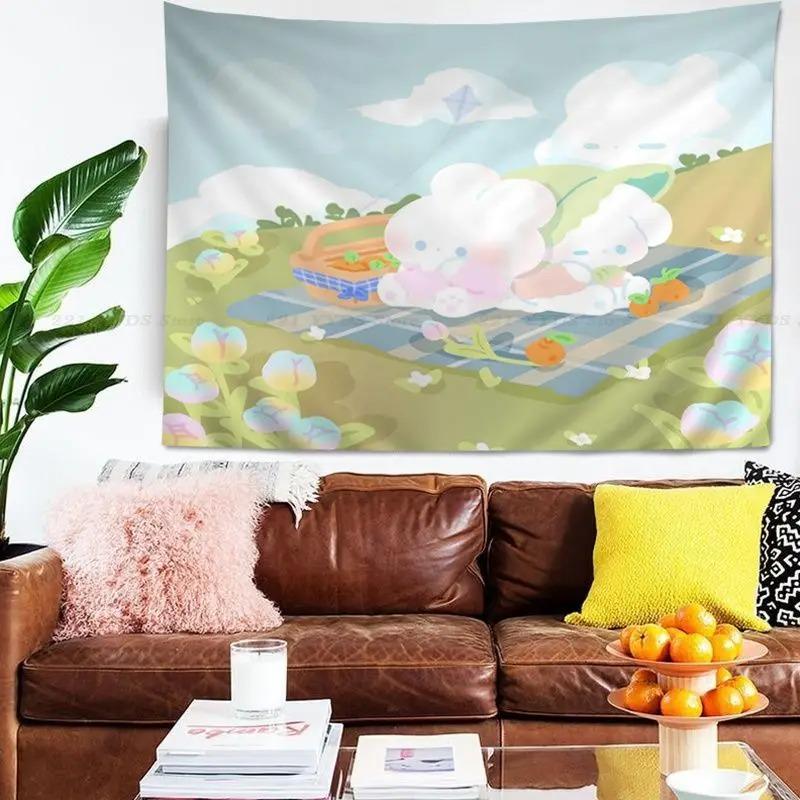 Гобелен для гостиной в офисе с изображением милого маленького кролика из мультфильма — фото 9