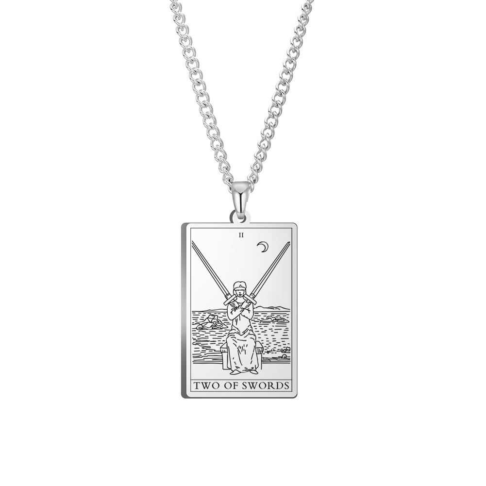 Dawapara The Suit of Swords Tarot Card Amulet Pendant Necklace Link Chain Stainless Steel Golden Black Jewelry