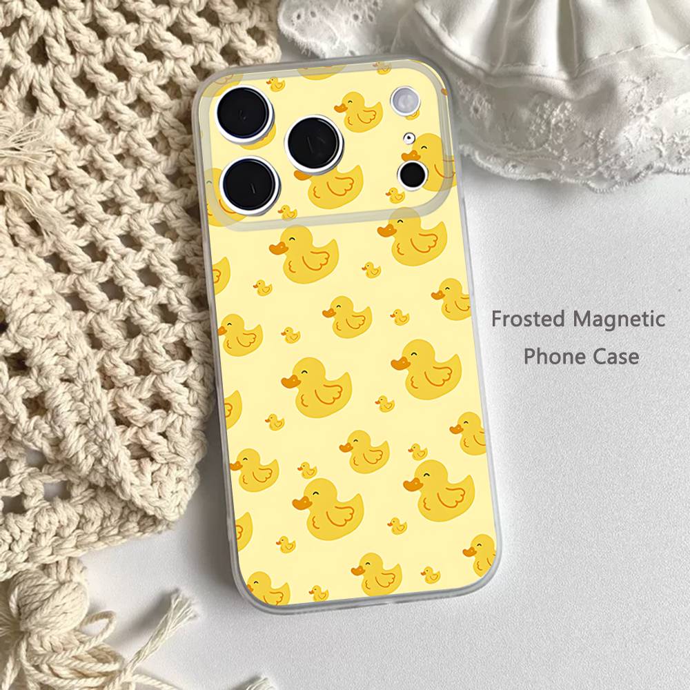 Cute Yellow Duck  Phone Case For iPhone 14,16,12,17,13,15,11 Max,Pro,Mini,Plus,Air,E Magnetic Frosted Transparent