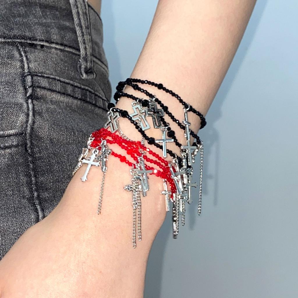Vintage Gothic Cross Chain Bracelet Retro Silver Color Charm Bracelet for Men Women Punk Streetwear Jewelry Gift