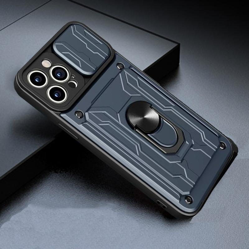 Multifunction Card Holder Slide Camera Case For iPhone 13 12 11 Pro Max X XR XS Max 6 8 7 Plus 13pro 12pro Shockproof Bumper Armor Ring Stand Cover